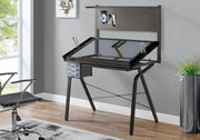 DRAFTING TABLE - ADJUSTABLE - GREY METAL - TEMPERED GLASS