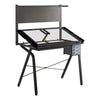 DRAFTING TABLE - ADJUSTABLE - GREY METAL - TEMPERED GLASS