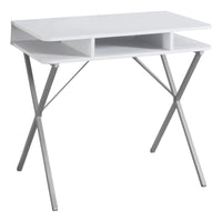 29.75" White MDF and Silver Metal Computer Desk