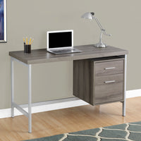 30" Dark Taupe Particle Board and Silver Metal Computer Desk