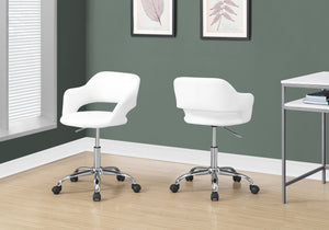 29" White Leather Look, Foam, MDF, and Metal Office Chair with a Lift Base