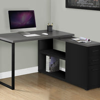 29.5" Black Particle Board and Silver Metal Computer Desk with a Grey Top