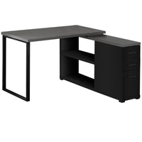 29.5" Black Particle Board and Silver Metal Computer Desk with a Grey Top