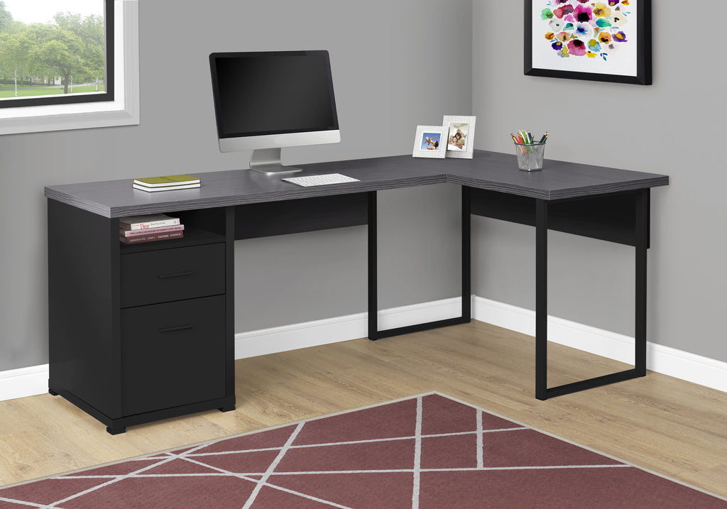 30" Black Particle Board, Hollow Core, and Grey Top Computer Desk