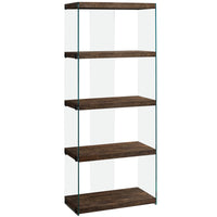 58.75" Brown Reclaimed Wood Particle Board and Glass Panels Bookcase