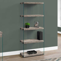 58.75" Taupe Reclaimed Wood Particle Board and Glass Panels Bookcase