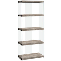 58.75" Taupe Reclaimed Wood Particle Board and Glass Panels Bookcase