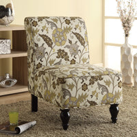 33" Brown and Gold Polyester, Foam, MDF, and Solid Wood Accent Chair