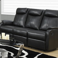 41" Black Bonded Leather Reclining Sofa