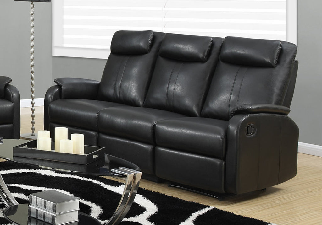 41" Black Bonded Leather Reclining Sofa