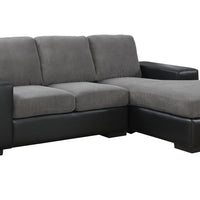 37" Grey Corduroy Sofa Lounger with a Black Leather Look