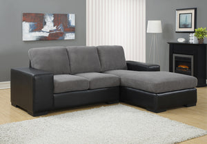 37" Grey Corduroy Sofa Lounger with a Black Leather Look