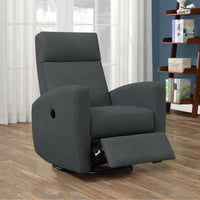 41" Charcoal Grey Polyester, MDF, and Metal Power Swivel Glider Reclining Chair