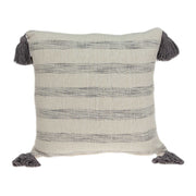 18" X 7" X 18" Beige Printed Striped Tassel Pillow Cover With Down Insert