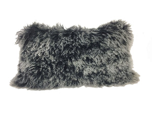 17" Black Genuine Tibetan Lamb Fur Pillow with Microsuede Backing