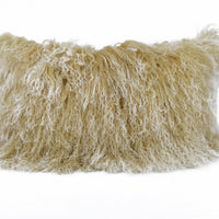 17" Gold Genuine Tibetan Lamb Fur Pillow with Microsuede Backing