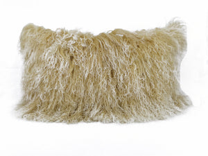 17" Gold Genuine Tibetan Lamb Fur Pillow with Microsuede Backing