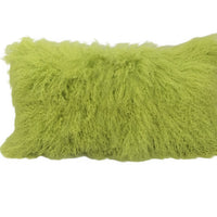 17" Lime Green Genuine Tibetan Lamb Fur Pillow with Microsuede Backing