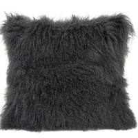 24" Charcoal Genuine Tibetan Lamb Fur Pillow with Microsuede Backing