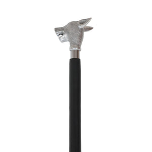 Black Lyptus Wood Cane Walking Stick With Silver Wolf's Head Handle