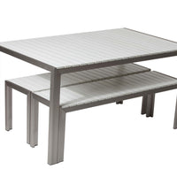 Anodized Aluminum Table And Bench Set In White (Set of 3)