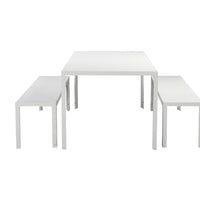 Anodized Aluminum Table And Bench Set In White (Set of 3)