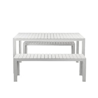 Anodized Aluminum Table And Bench Set In White (Set of 3)