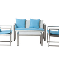 Outdoor Lounge Set In White-Turquoise (Set of 4)