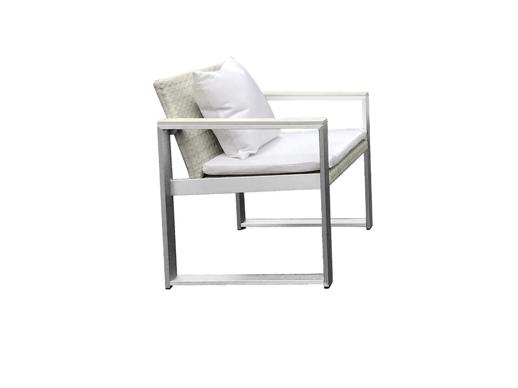 Anodized Aluminum Upholstered Cushioned Chair with Rattan, White