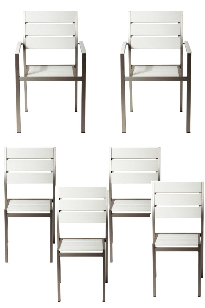 Metal Chairs With Slated Back Set of 6 Gray and White