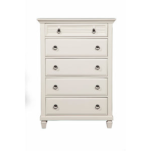 Pine Wood 5 Drawer Chest in White