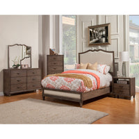 Mahogany Wood Queen Size Upholstered Bed in Beige And Brown