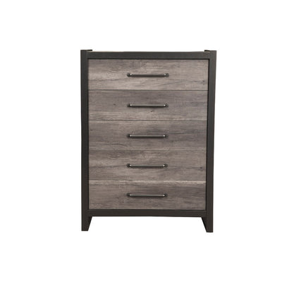 Chest with 5 Drawers In Rubberwood Black And Gray