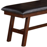 Rubber Wood Bench With Faux Leather Upholstery Large Brown