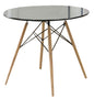 Round Dining Table With metal Legs and Glass Top Brown and black