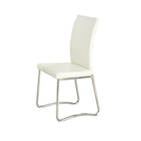 Faux Leather Upholstered Dining Chair With Tubular Metal Legs, Set of Two, White and Silver