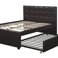 Multiutility Full Bed With Trundle Squ Tufted Head Boards Espresso,Black