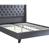 Polyfiber Upholstered Full Size Bed Featuring Nail head Trim Blue Gray