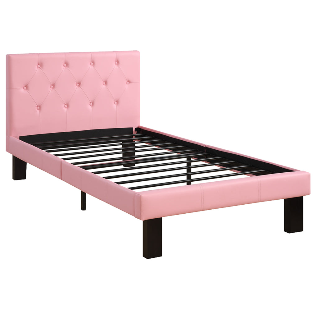 Faux Leather Upholstered Full size Bed With tufted Headboard, Pink