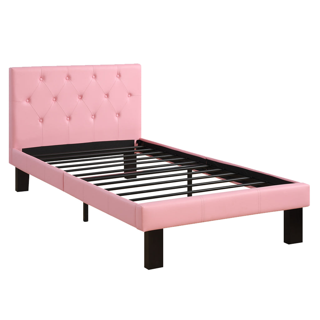 Faux Leather Upholstered Twin size Bed With tufted Headboard, Pink