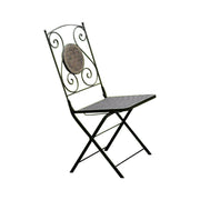 2 Piece Minimalistic Folding Metal Chair With Decoration On Back, Black