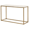 Console Table with White Marble Top, Brushed Gold