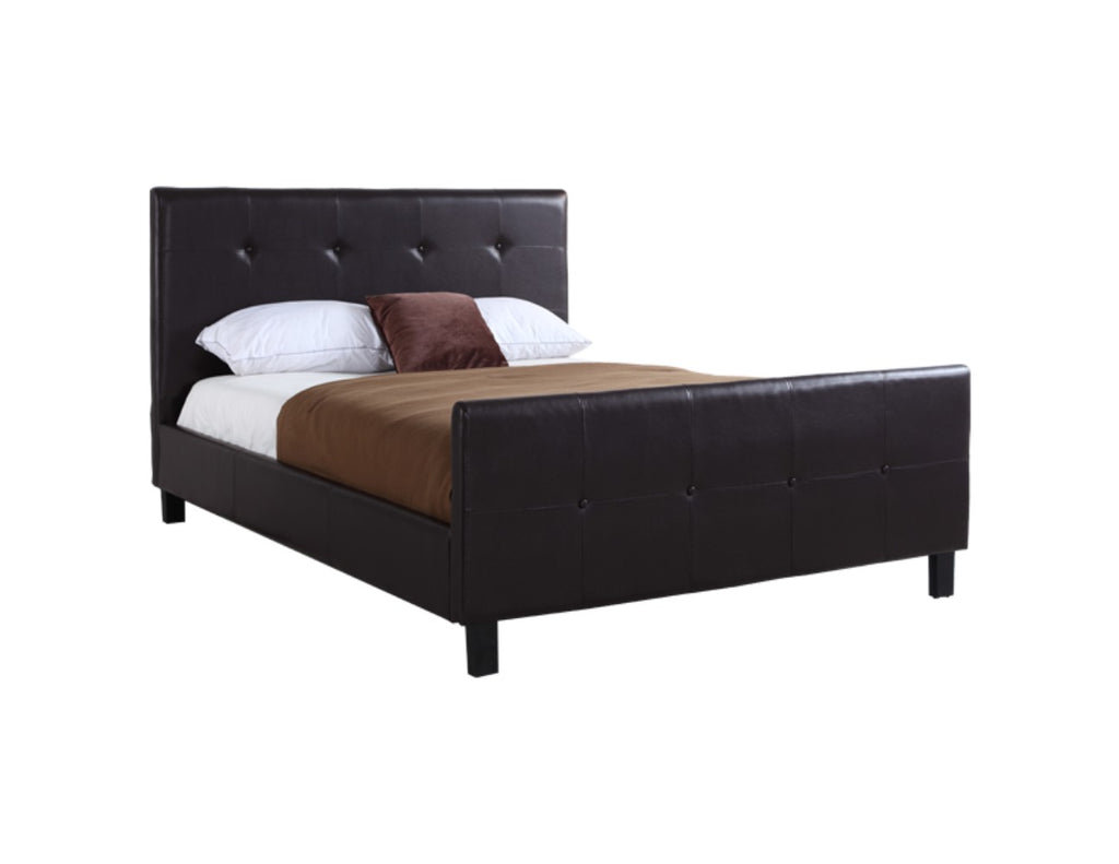 Polyurethane FullSize Platform Bed with Tufted Headboard, Brown