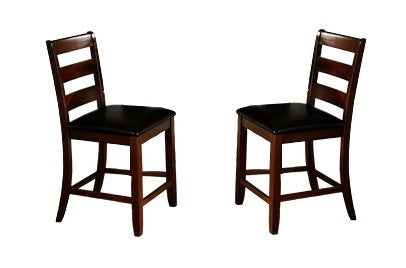 Ladder Back Wooden Pub Chair With Footrest, Set of 2, Dark Brown