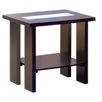 End Table With Glass Insert And Bottom Shelf, Espresso Brown