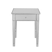 Mirrored Accent Table With Single Drawer, Silver