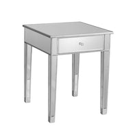 Mirrored Accent Table With Single Drawer, Silver