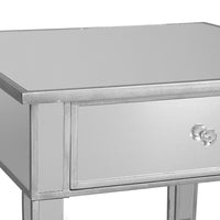 Mirrored Accent Table With Single Drawer, Silver