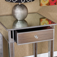 Mirrored Accent Table With Single Drawer, Silver