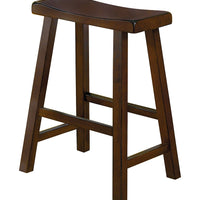 Wooden 24" Counter Height Stool with Saddle Seat, Warm Cherry Brown, Set Of 2